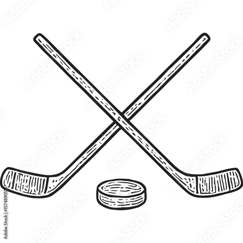 Dynamic Hockey Stick and Puck Icons Set - Winter Sports Vectors