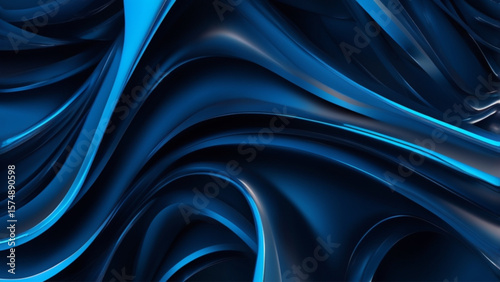 Abstract 3D render with blue curved design and dark background