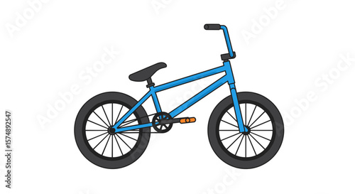 Blue BMX bike with black wheels and frame in flat design  