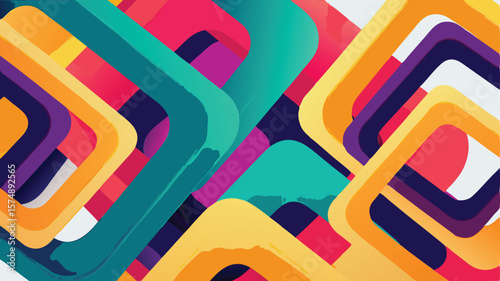 Abstract design featuring overlapping rounded squares in vibrant colors creating a dynamic pattern