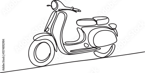 Classic scooter motorcycle in continuous one line drawing minimalist single line art illustration

