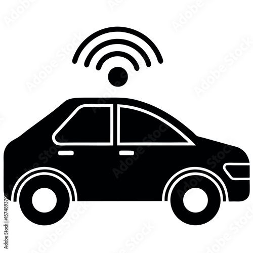 Black and white autonomous connected car with wireless technology concept