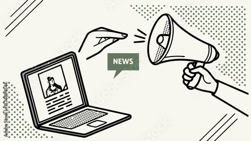 Online News Announcement A Hand-Drawn Illustration of Digital News Broadcasting