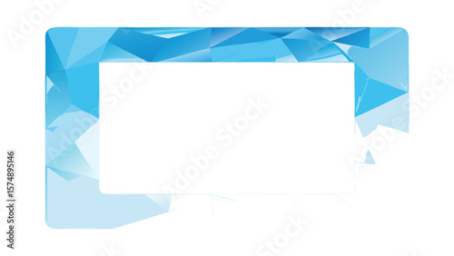 Abstract frame with polygonal blue design surrounding a white rectangular space for content placement