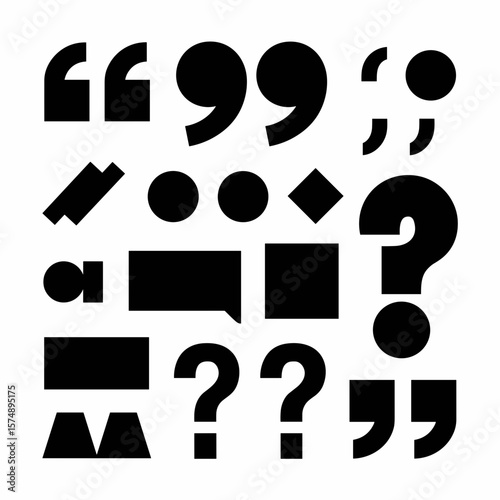 Vector icon sheet of punctuation marks and geometric symbols in black and white
