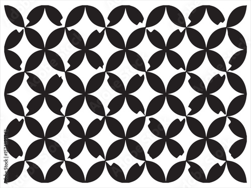 Geometric black and white floral pattern with repeating petal shapes