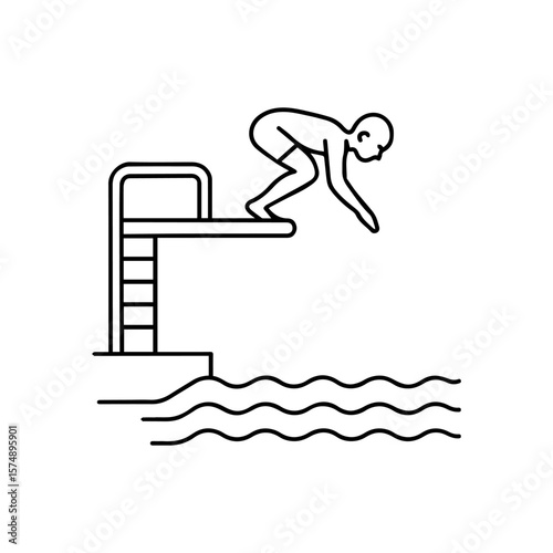 line icon diving from a platform into a pool vector on white background
Vector icon on white background