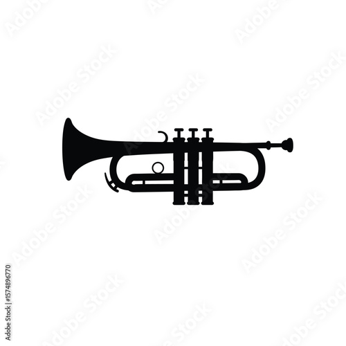 Black silhouette of a trumpet on white background brass