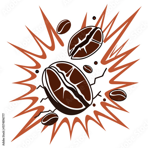 Coffee beans exploding in dynamic motion with energetic background  