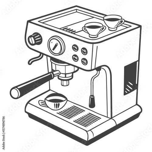 Coffee machine with cups ready for brewing espresso  