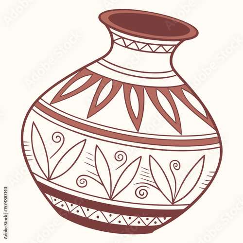 Illustration of a decorated vase with brown patterns on a white background surface design element