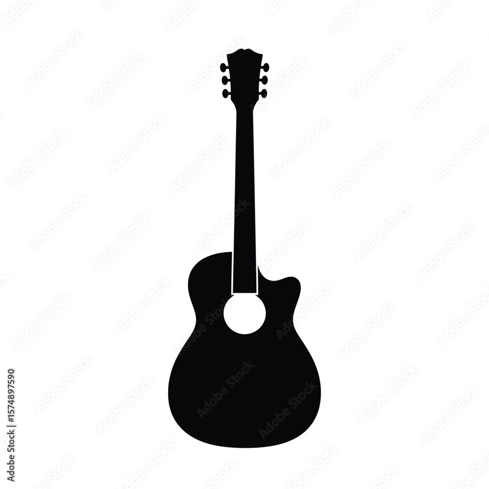 Fototapeta premium Black silhouette of an acoustic guitar on white music