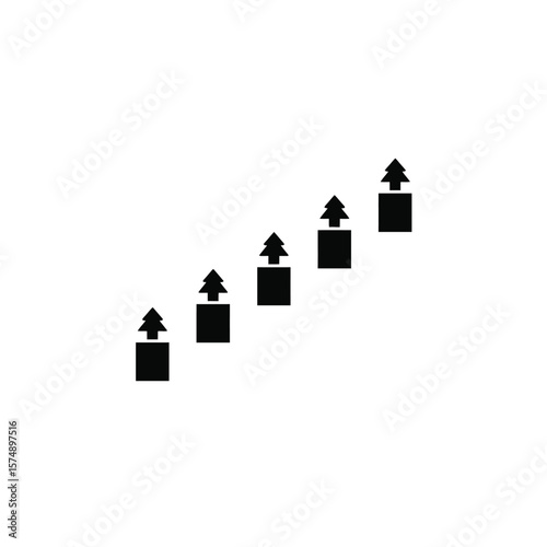 Black silhouette of ascending steps with upward arrows
