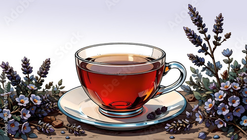 Wallpaper Mural Herbal tea in a transparent cup surrounded by fresh lavender flowers. Torontodigital.ca