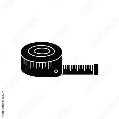 Black silhouette of a curled measuring tape icon measure