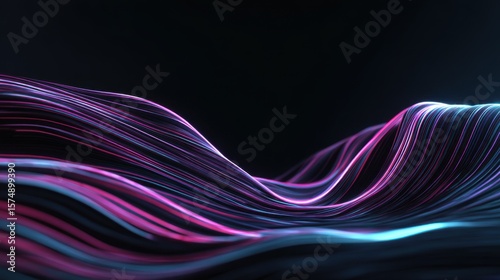 Abstract digital waves in vibrant colors create a mesmerizing visual effect, flowing gracefully across a dark background, showcasing the beauty of light and movement in a modern design