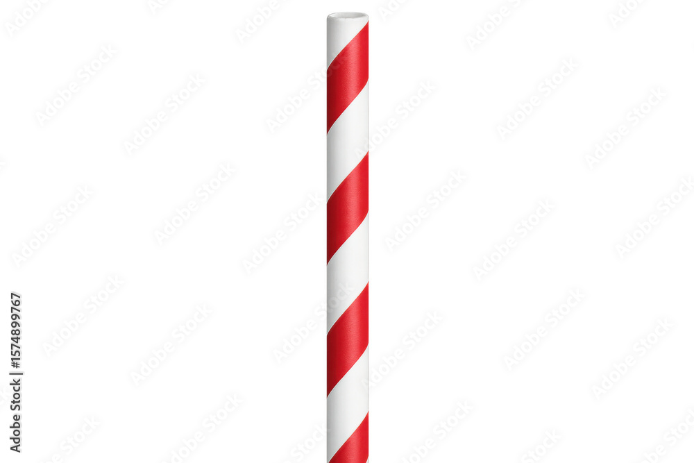 Red and white striped drinking straw lying on transparent surface, highlighting classic beverage accessory with playful retro styling Red and white striped drinking straw lying on transparent surface, highlighting classic beverage accessory with playful retro styling
