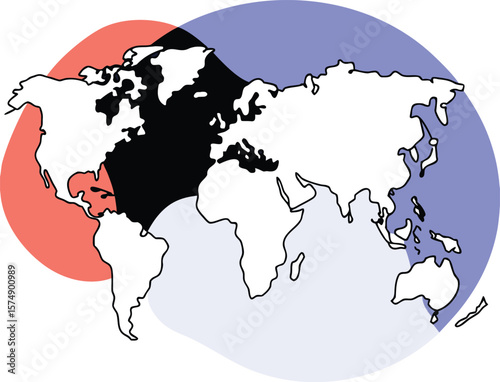 World map with colored regions highlighting continents globe international