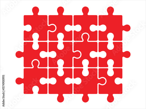 Red puzzle pieces forming a grid on a white background