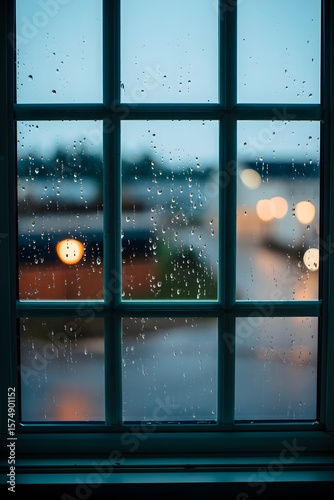 Rainy day window view aesthetic wallpaper background rain drops on glass pane home decor