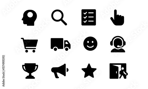 Business icons set: marketing, delivery, support, and decision-making