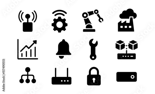Industrial automation and iot icons: minimalist set of connectivity and technology symbols