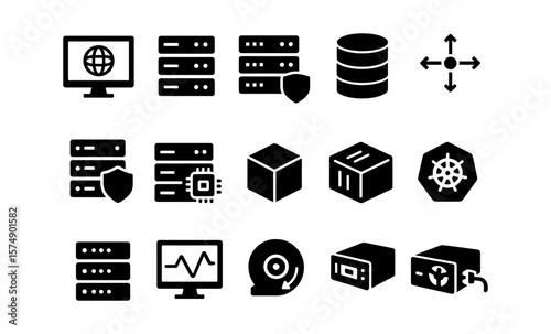Server architecture icons: web, application, database, load balancer, kubernetes