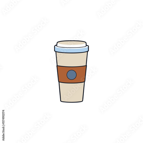 A coffee cup with a brown band isolated on white background