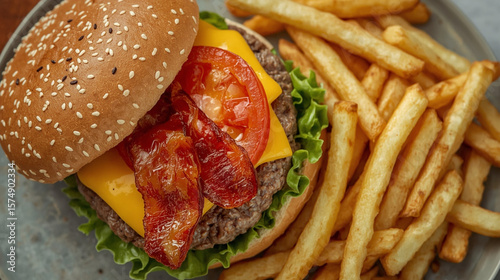 Classic Bacon Cheeseburger with Crispy Fries