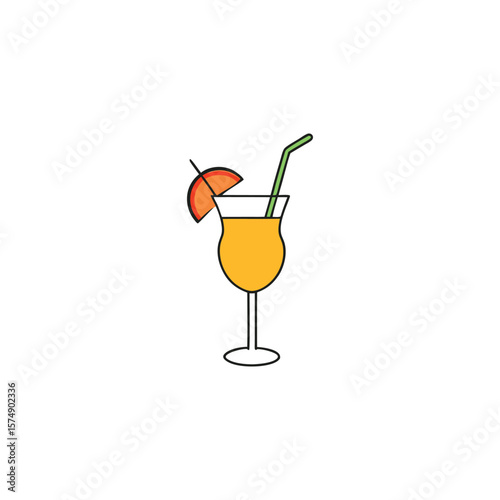 A refreshing cocktail with orange slice and straw isolated on white