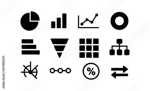 Collection of minimalist solid infographic icons for data visualization