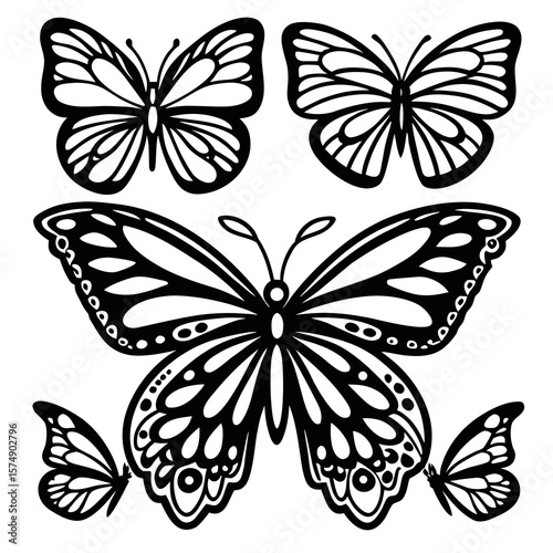 Graceful Monarch: Exquisite illustration featuring a captivating assemblage of butterfly silhouette, showcasing the delicate symmetry and elegant form of these winged wonders. 