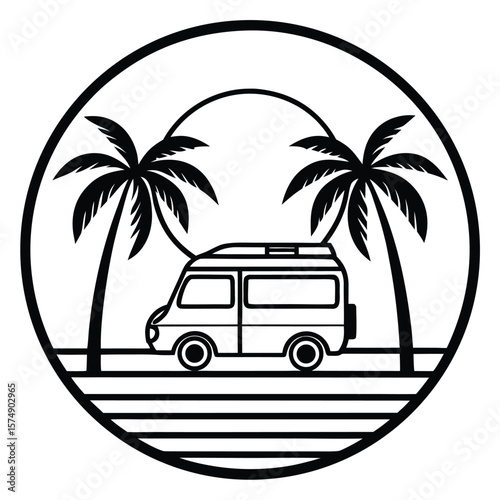 Retro Sunset Van Life Palm Trees Road Trip Adventure Summer Vacation T Shirt