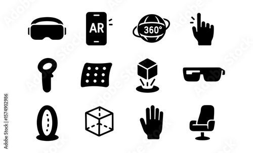 Modern black silhouettes: augmented and virtual reality icons set