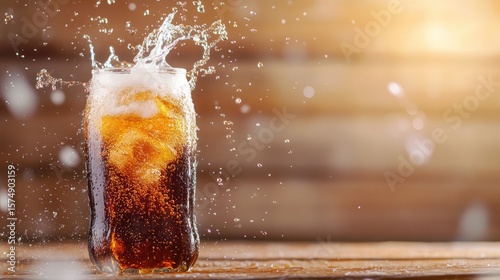 Sparkling soda in a glass with splashing