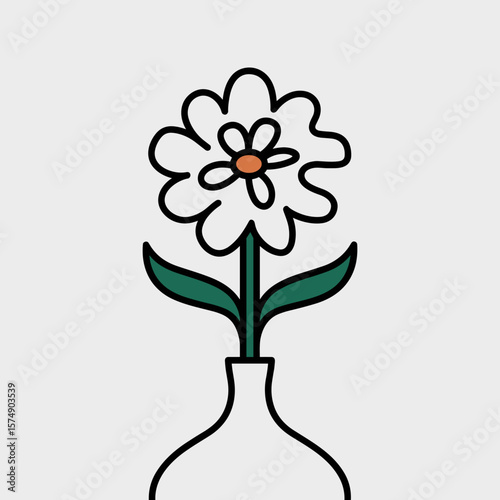 Line art flower with green stem in white vase – Great for minimalist home decor, plant shop branding, or interior design assets.