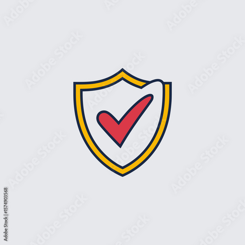 Free Download White shield with red checkmark and yellow border on white background – Ideal for error, warning, or alert icons and graphics - GFXLoad