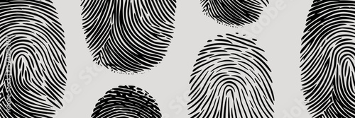 Black ink fingerprint set with various patterns on white background