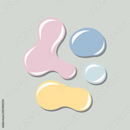 Three pastel paint blobs in pink blue and yellow on light grey background – Perfect for minimalistic designs and color palette inspirations
