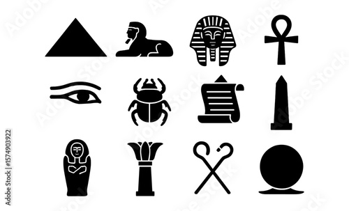 Ancient egypt icons collection featuring pyramids, pharaohs, and hieroglyphs