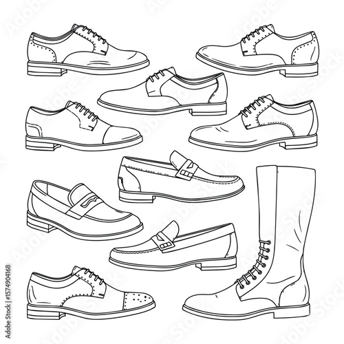 Outlined footwear collection mens shoes boots loafers and dress shoes