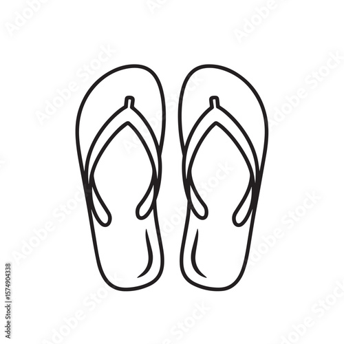 Simple black outline drawing of beach flip flops on white background