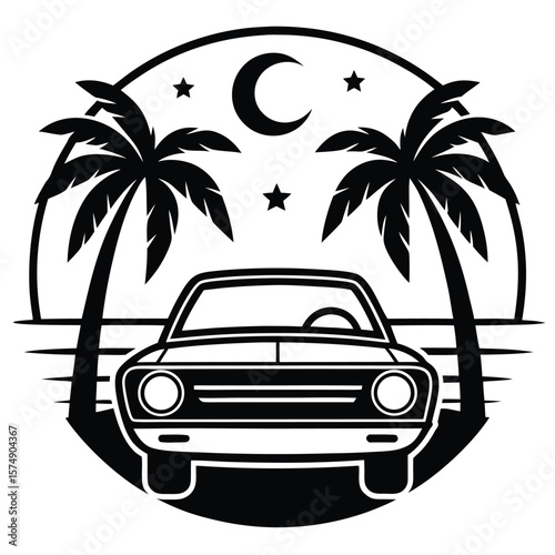 Vintage Cruiser Palm Trees Moon Night Driving Retro T Shirt