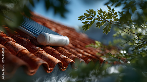 Solar Water Heater Detail on Eco-Friendly Roof