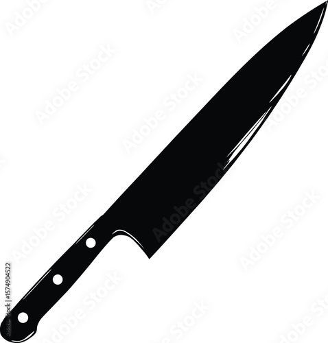 black and white hand-drawn chef knife silhouette — minimalist culinary icon for cooking, food prep, and kitchen design themes