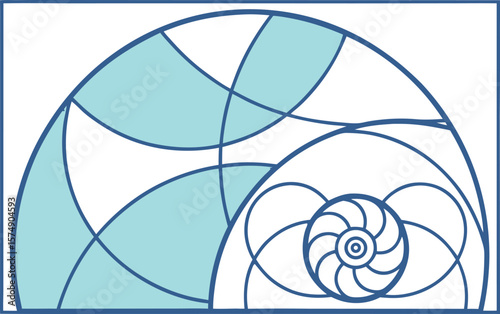 Abstract geometric design with blue lines and teal shapes