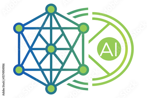 Illustration of interconnected nodes and A I symbol on white background
