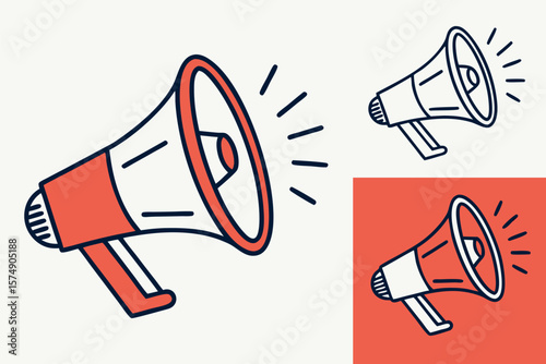 Megaphone Illustrations in Red and White with Black Outlines