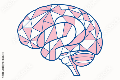 Pink and Blue Geometric Brain Icon on White Background