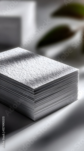 Stack of Textured Business Cards in Dramatic Light